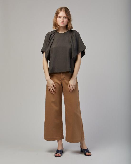  레이첼 코미 반팔 티셔츠 라빈 실크 린넨 탑 차콜 - RACHEL COMEY