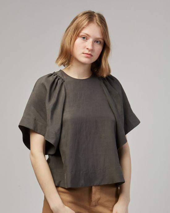  레이첼 코미 반팔 티셔츠 라빈 실크 린넨 탑 차콜 - RACHEL COMEY