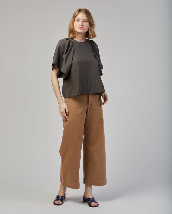  레이첼 코미 반팔 티셔츠 라빈 실크 린넨 탑 차콜 - RACHEL COMEY