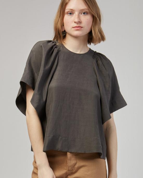  레이첼 코미 반팔 티셔츠 라빈 실크 린넨 탑 차콜 - RACHEL COMEY