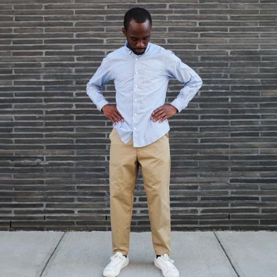  Steven Alan 긴팔 셔츠 스티븐 앨런 싱글 니들  퍼시픽 블루 스트라이프 - STEVEN ALAN