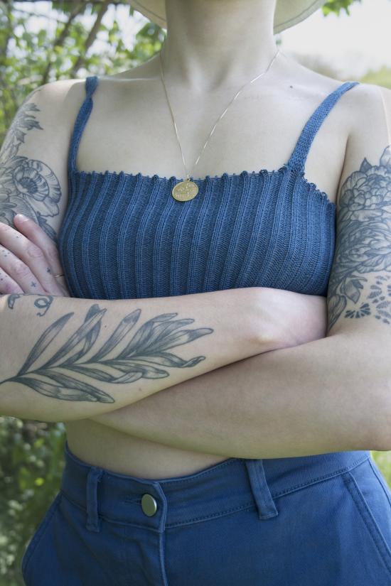  été noir 민소매 티셔츠 été Noir 니트 크롭 탑 브라 스카이 블루 - OTHER BRANDS