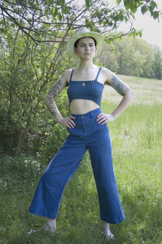  été noir 민소매 티셔츠 été Noir 니트 크롭 탑 브라 스카이 블루