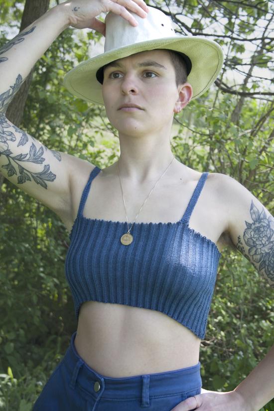  été noir 민소매 티셔츠 été Noir 니트 크롭 탑 브라 스카이 블루 - OTHER BRANDS