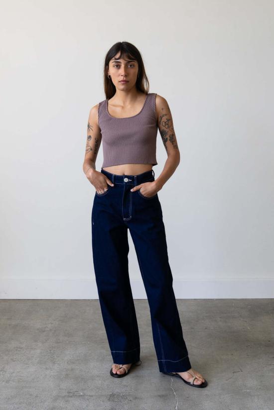  왈츠 민소매 티셔츠 골지 니트 U넥 탱크탑 - WALTZ