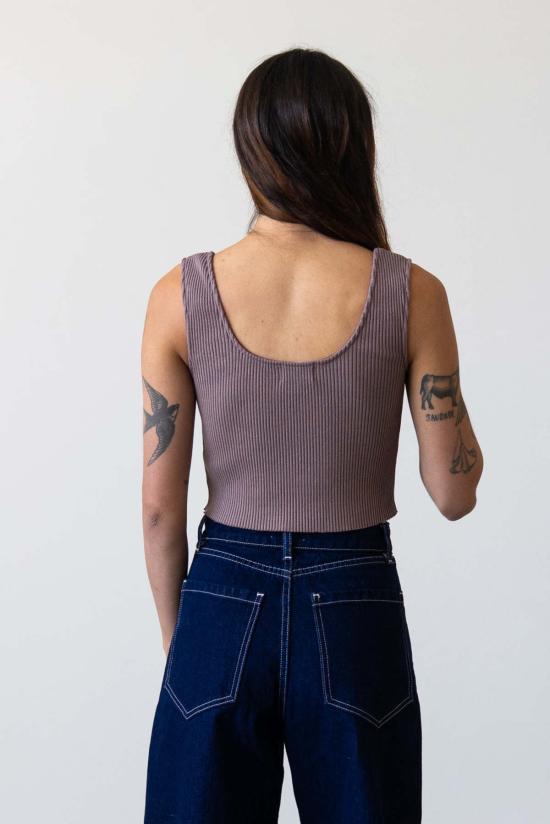  왈츠 민소매 티셔츠 골지 니트 U넥 탱크탑 - WALTZ