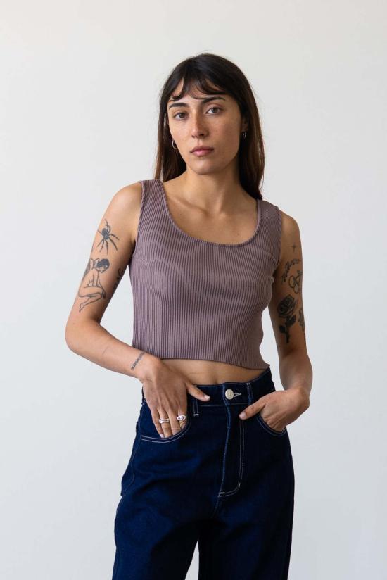  왈츠 민소매 티셔츠 골지 니트 U넥 탱크탑