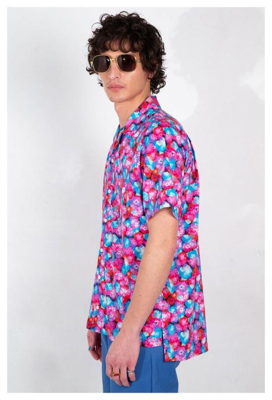  Graphia New York 반팔 셔츠 그라피아 뉴욕 데시 캠프 칼라  레드 플로럴 드림 프린트 - GRAPHIA NEW YORK