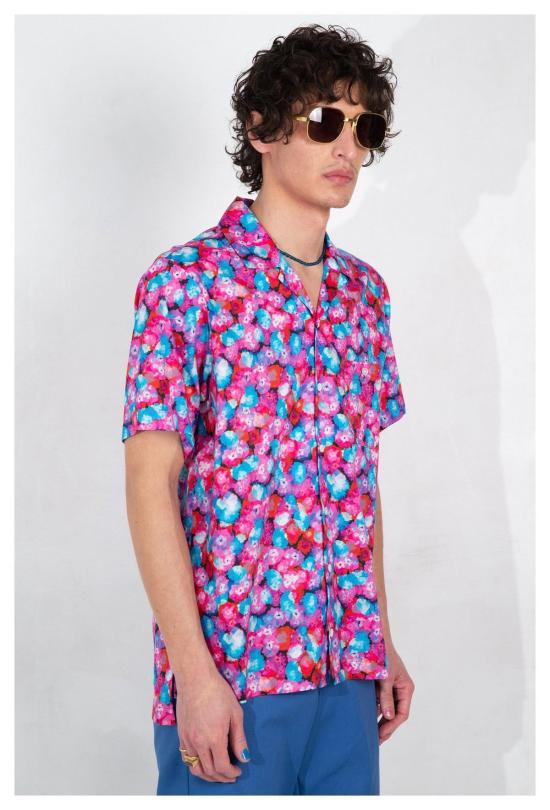  Graphia New York 반팔 셔츠 그라피아 뉴욕 데시 캠프 칼라  레드 플로럴 드림 프린트 - GRAPHIA NEW YORK