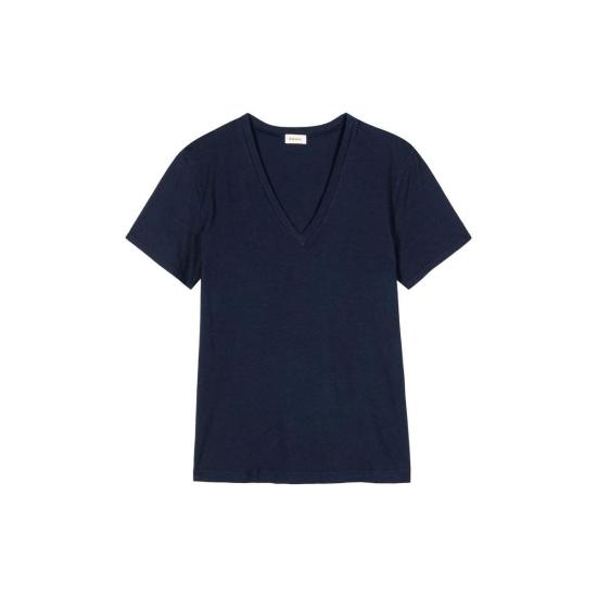  도니 블라우스 . 저지 릴렉스드 V 넥 탑 네이비 - DONNI.