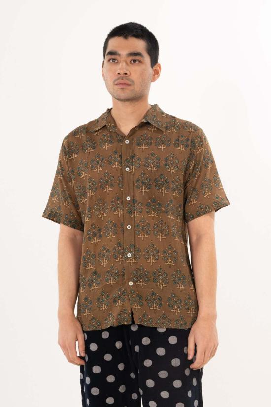  DUSHYANT. 반팔 셔츠 두샨트. 포크 반팔  올리브 앤 블루 리프 - OTHER BRANDS