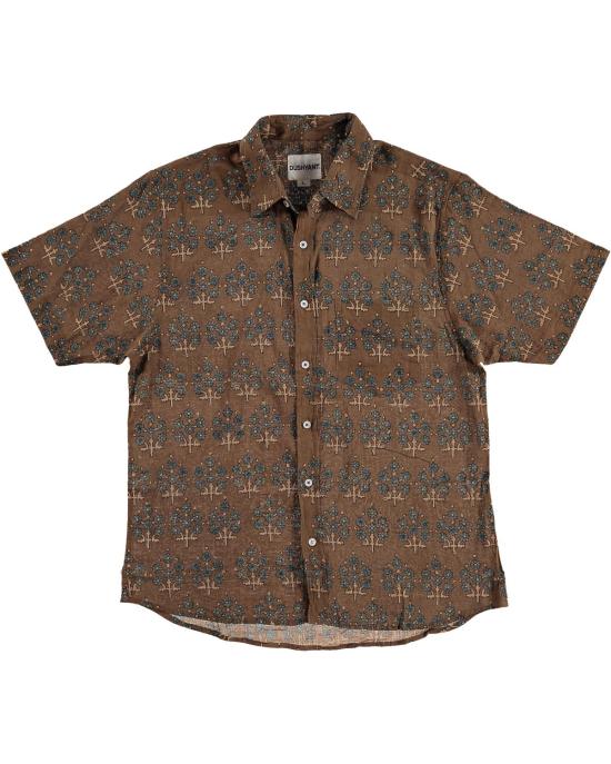  DUSHYANT. 반팔 셔츠 두샨트. 포크 반팔  올리브 앤 블루 리프