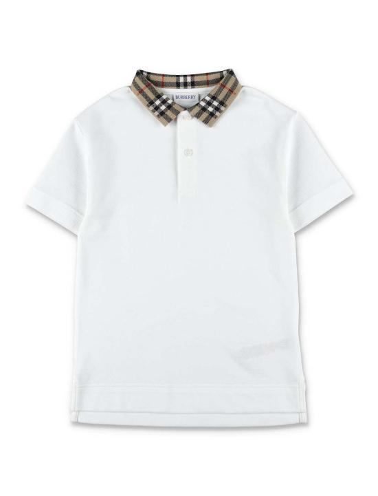  [키즈] 버버리 폴로 셔츠 키즈 코튼 폴로 셔츠 (체크 칼라, 화이트)