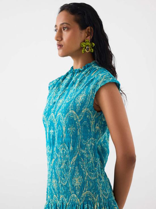  이키비 롱 원피스 코코넛 야자 러칭 드레스 블루 - IKKIVI