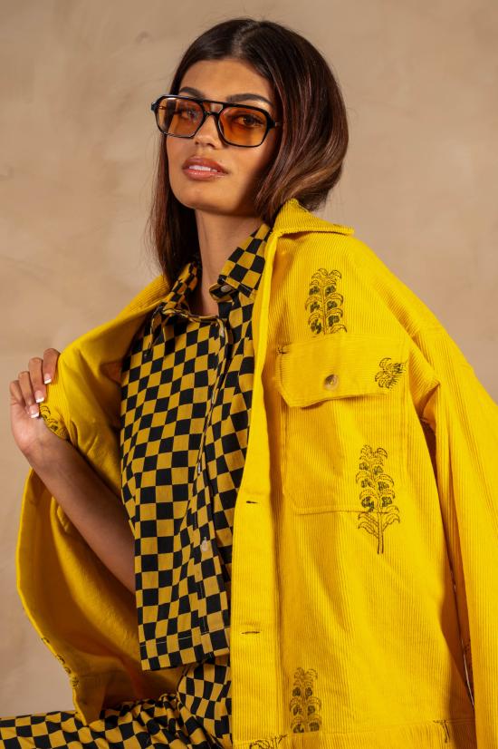  DUSHYANT. 셔츠 두샨트. 핸드 프린팅 캐미 크롭 셔츠 옐로우/블랙 체크 - DUSHYANT