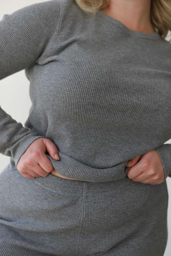  노블 긴팔 티셔츠 와플 탑 헤더 그레이 - NOBLE