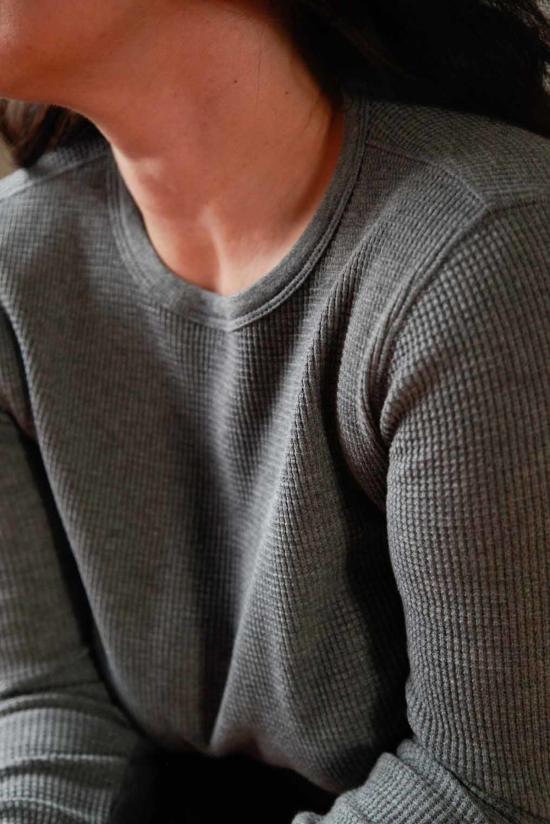  노블 긴팔 티셔츠 와플 탑 헤더 그레이 - NOBLE