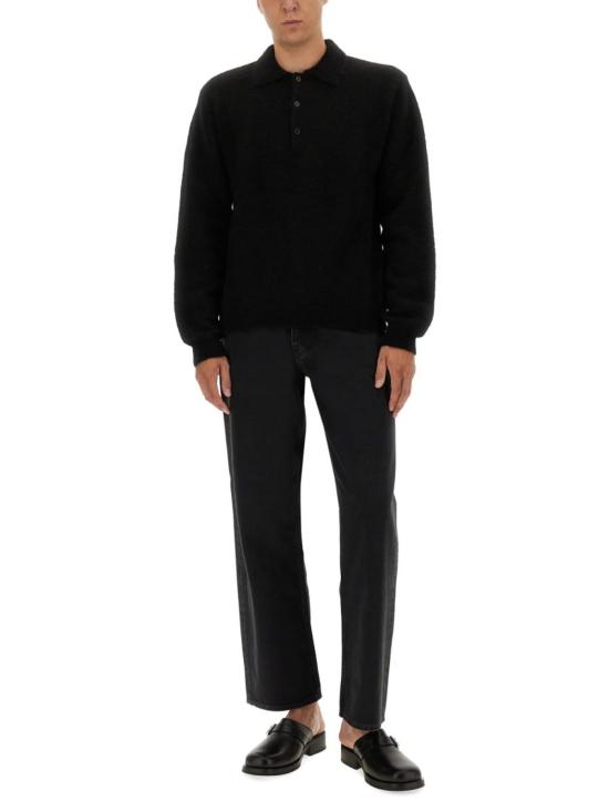  선플라워 스웨터 해바라기 무늬 울  (폴로 칼라, 블랙) - SUNFLOWER