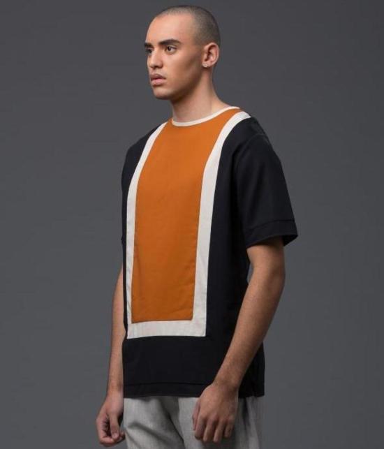  드보 반팔 티셔츠 데보 더블 레이어 돌먼 티셔츠 네이비 - DEVEAUX