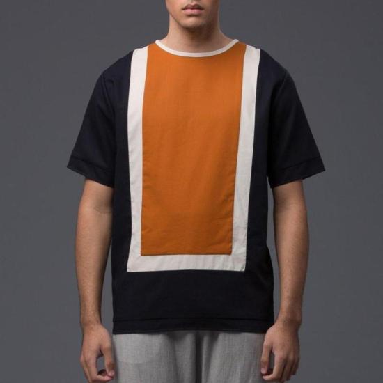  드보 반팔 티셔츠 데보 더블 레이어 돌먼 티셔츠 네이비