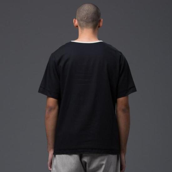  드보 반팔 티셔츠 데보 더블 레이어 돌먼 티셔츠 네이비 - DEVEAUX