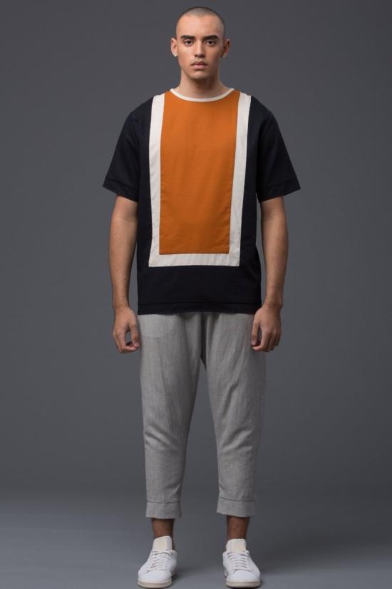  드보 반팔 티셔츠 데보 더블 레이어 돌먼 티셔츠 네이비 - DEVEAUX