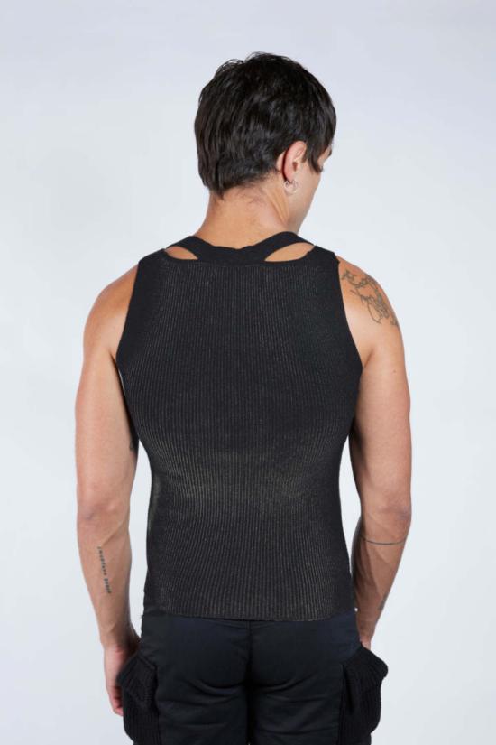  팡 뉴욕 민소매 티셔츠 팡 NYC 트래블링 립 트위스트 스트랩 탑 블랙/화이트 - FANG NYC