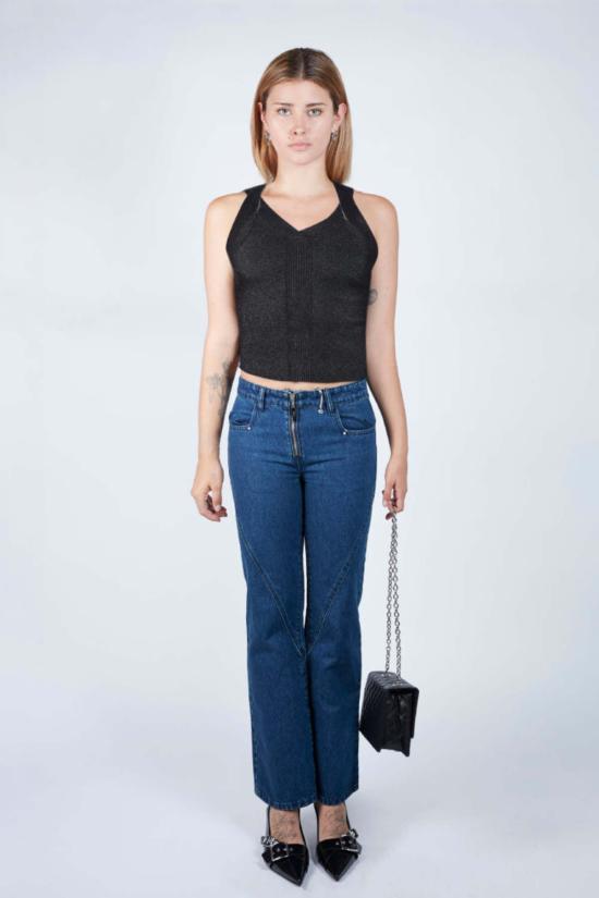  팡 뉴욕 민소매 티셔츠 팡 NYC 트래블링 립 트위스트 스트랩 탑 블랙/화이트 - FANG NYC