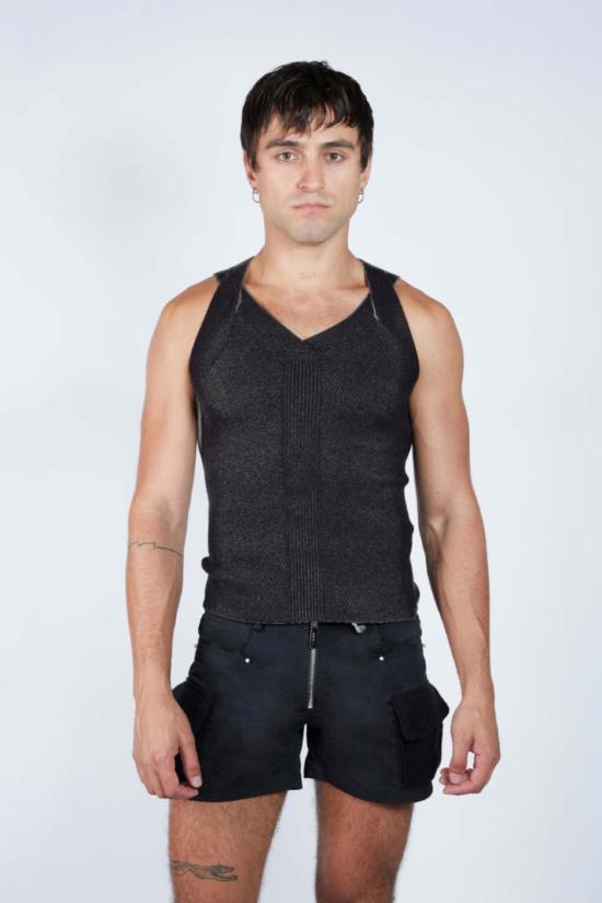  팡 뉴욕 민소매 티셔츠 팡 NYC 트래블링 립 트위스트 스트랩 탑 블랙/화이트 - FANG NYC