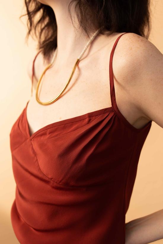  Arteaga 민소매 티셔츠 아르테아가 다이앤 실크 캐미솔 레드 오커