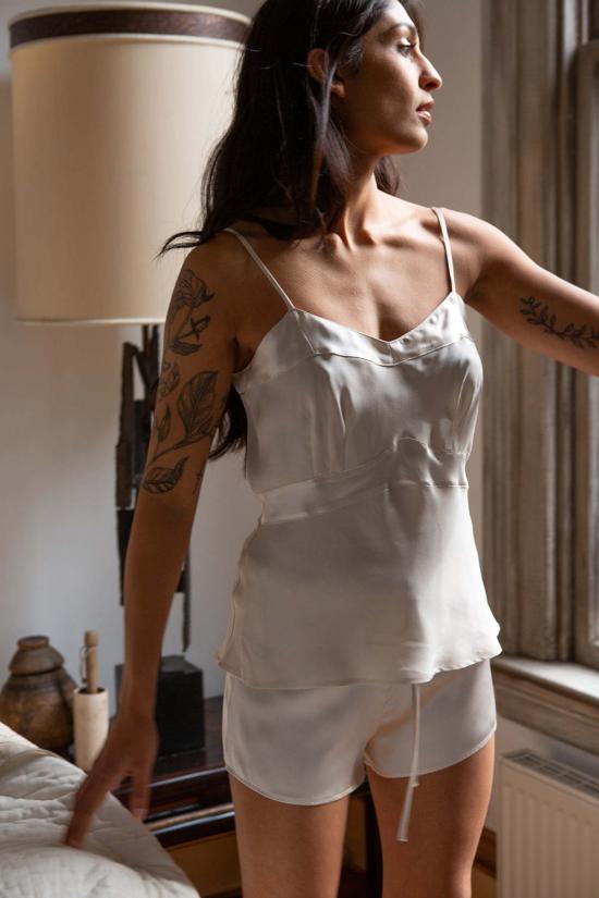  Erica Tanov 캐미솔 Stevie Silk Charmeuse 탭 팬츠 Alabaster - OTHER BRANDS