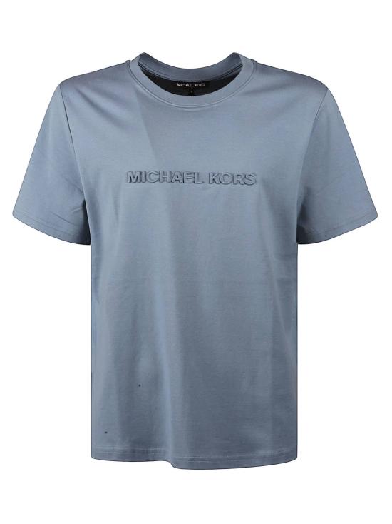  마이클 코어스 반팔 티셔츠 로고 엠보싱 티셔츠 셀레스트