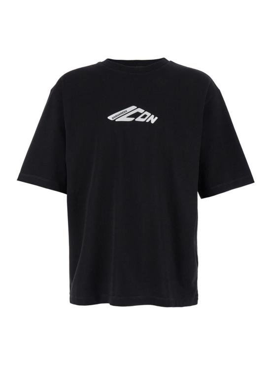  디스퀘어드2 반팔 티셔츠 Dsquared2 콘트라스트 아이콘 프린트 티셔츠 블랙