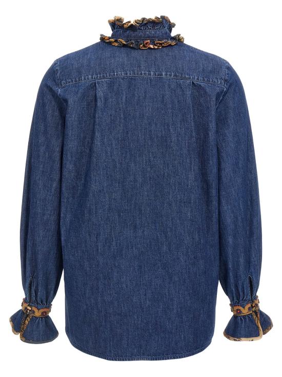  발렌티노 가라바니 블라우스 샴브레이 데님 자수 탑 미디엄 블루 데님 - VALENTINO GARAVANI