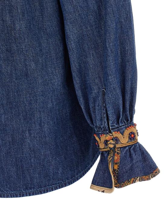  발렌티노 가라바니 블라우스 샴브레이 데님 자수 탑 미디엄 블루 데님 - VALENTINO GARAVANI