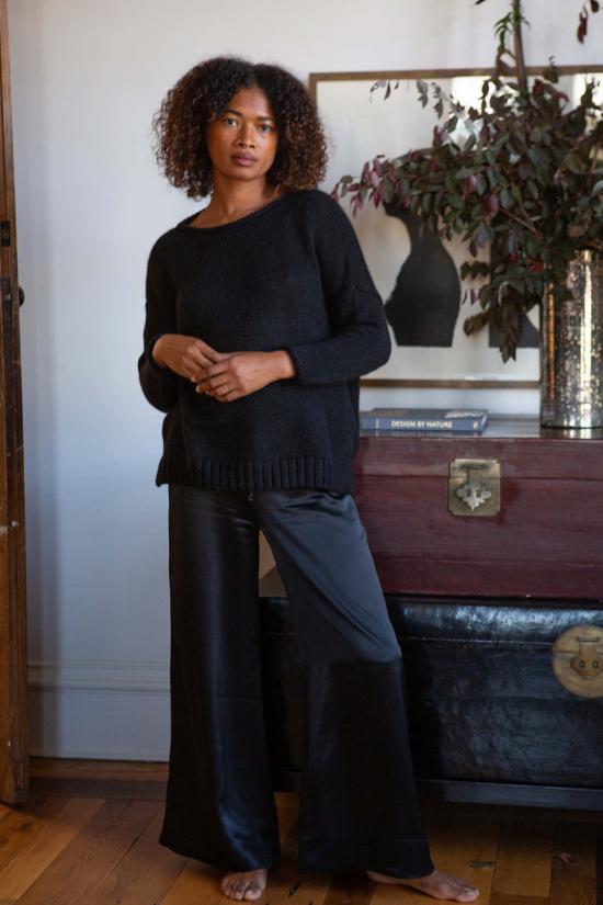  에리카 타노브 크롭 팬츠 Erica Tanov Jules 실크 샤르뫼즈 팬츠 블랙 - ERICA TANOV