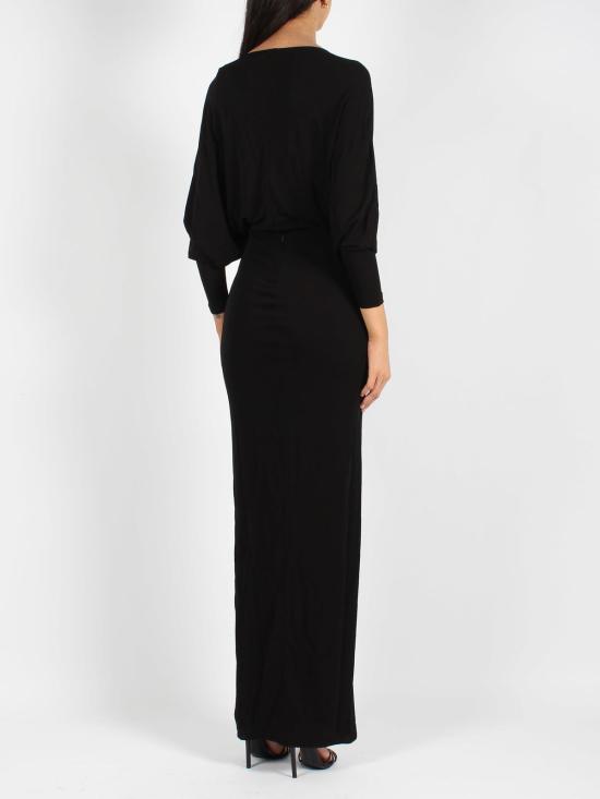  생로랑 롱 원피스 생 로랑 드레이프 저지 드레스 블랙 - SAINT LAURENT