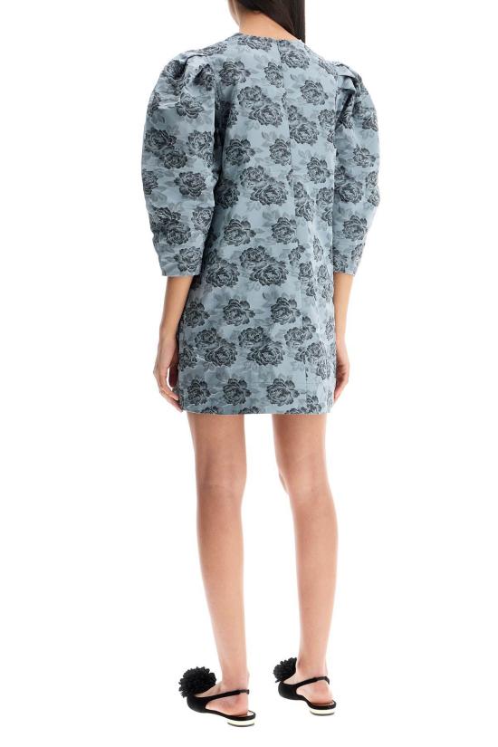  가니 숏 원피스 Ganni 보태니컬 자카드 미니 드레스 Illusion Blue - GANNI