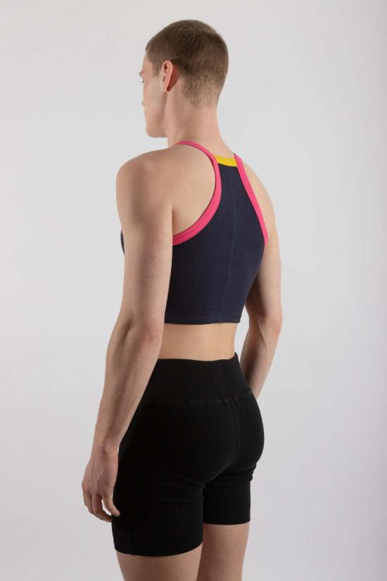  팽 민소매 티셔츠 팡 에센셜 골지 스퀘어넥 크롭탑 네이비 - FANG