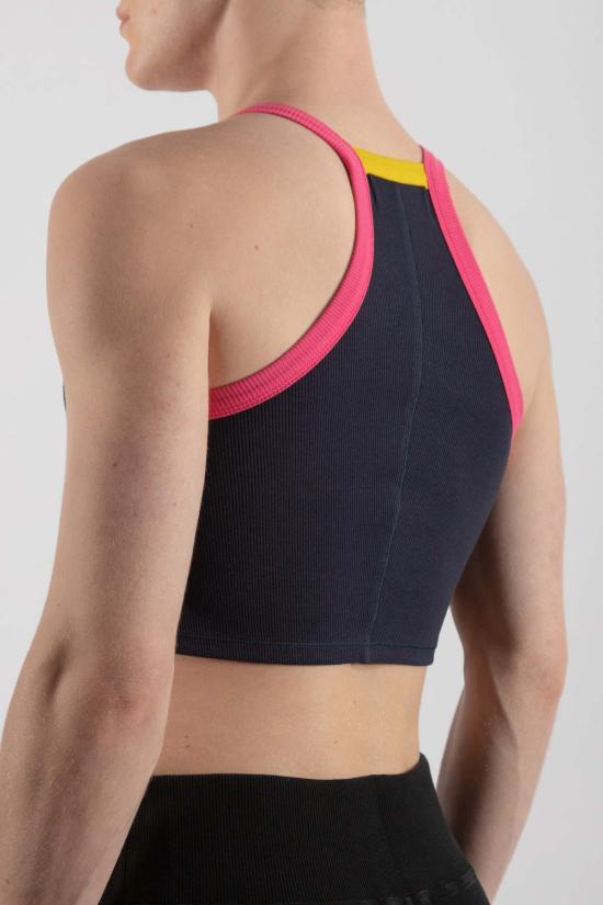  팽 민소매 티셔츠 팡 에센셜 골지 스퀘어넥 크롭탑 네이비 - FANG