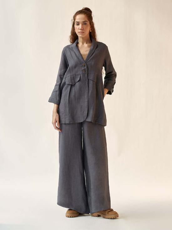  이키비 수트 자켓 마이 페이브 차콜 오버사이즈 블레이저 세트 그레이