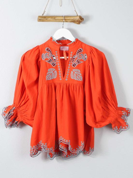  네버 어 월플라워 블라우스 하이넥 탑 오렌지 - NEVER A WALLFLOWER