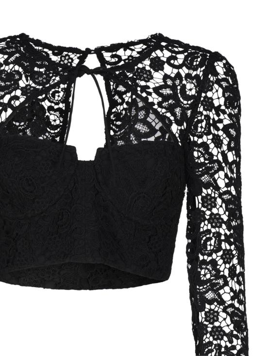  셀프 포트레이트 민소매 티셔츠 크롭 레이스 탑 블랙 - SELF PORTRAIT