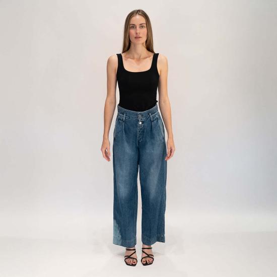  타나카 데님 팬츠 와이드 레그 팬츠 빈티지 블루 - TANAKA