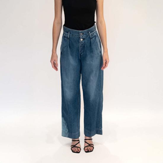  타나카 데님 팬츠 와이드 레그 팬츠 빈티지 블루 - TANAKA