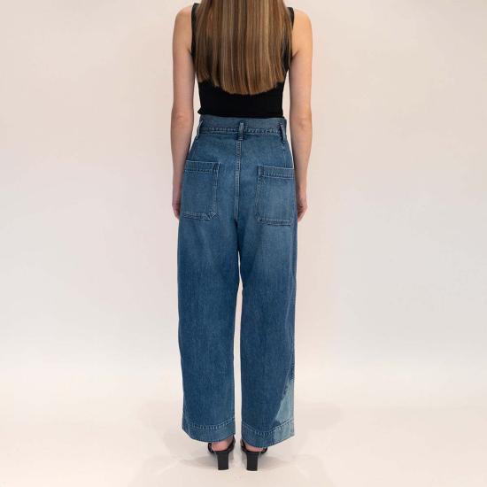  타나카 데님 팬츠 와이드 레그 팬츠 빈티지 블루 - TANAKA