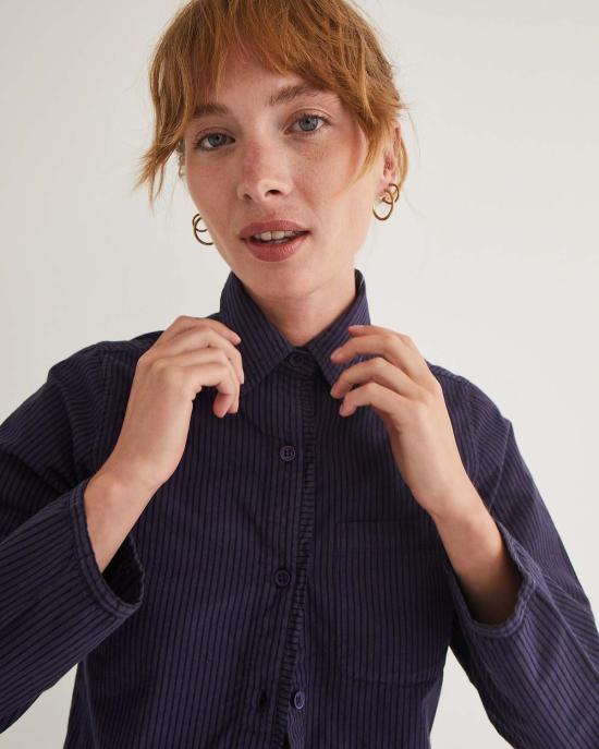  LWN 셔츠 Lwn Sami 셔츠 미드나잇 펜슬 스트라이프 - LWN