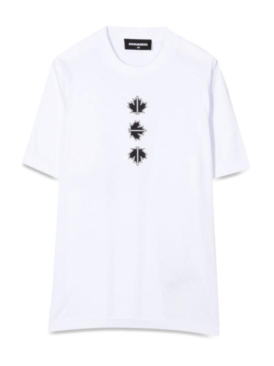  [키즈] 디스퀘어드2 트레이닝 상의 어린이용 Dsquared2 티셔츠, 앞면과 뒷면에 로고가 있는 나뭇잎 무늬 티셔츠 (흰색)