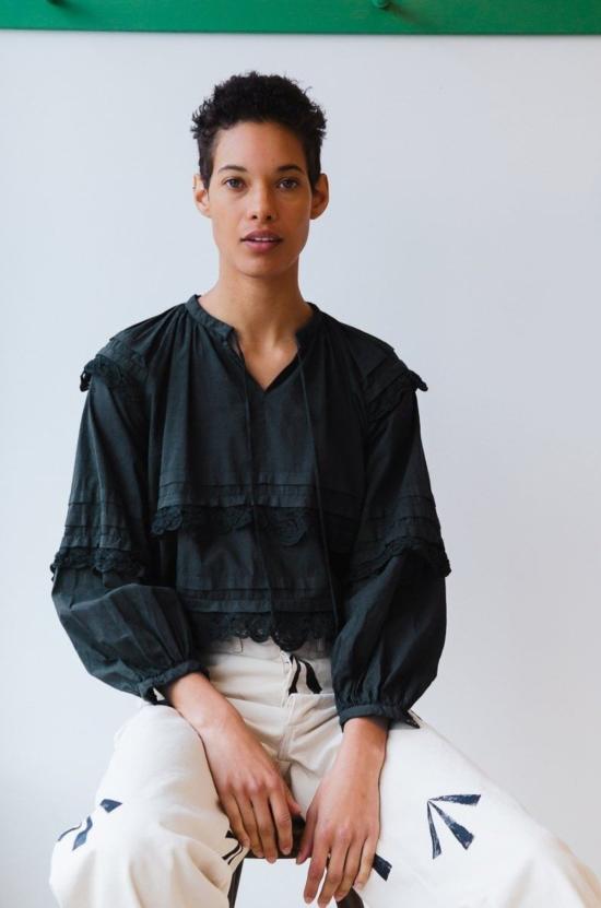  카론 칼라한 블라우스 캐론 캘러핸 루엘라 탑 차콜 바티스트