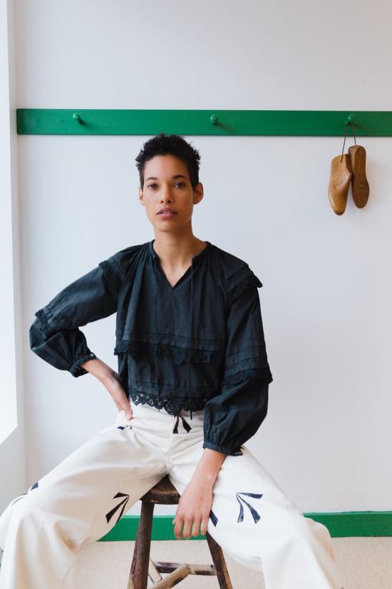  카론 칼라한 블라우스 캐론 캘러핸 루엘라 탑 차콜 바티스트 - CARON CALLAHAN